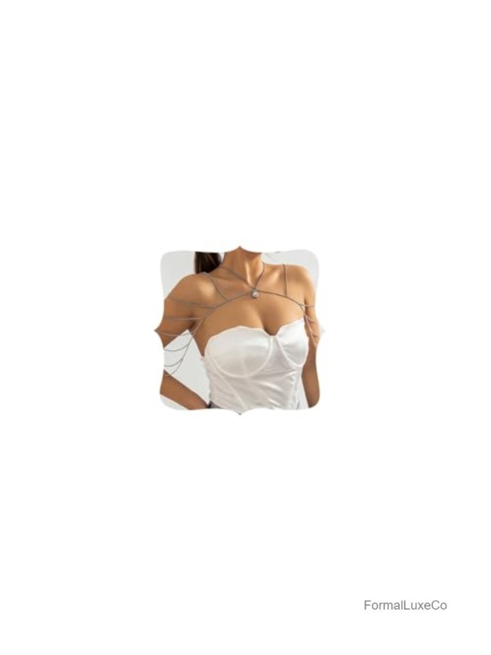 Rhinestone Body Chain Shawl for Women Wedding Party Silver Layered Shoulder